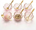 3.3” Small Sakura Dipping Bowls Set with Gold Spoons，Pink Glass Sauce Dishes with Gold Trim for Soy Sauce, Sushi, Snacks, and Party Appetizers（6 Bowls+6 Spoons）