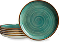 ONEMORE Ceramic Dinner Plates Set of 6, 8.5 inch Small Stoneware Plates for Appetizer, Salad and Dessert. Oven, Microwave and Dishwasher Safe Plate, Stackable, Rustic Kitchen Porcelain Dish, Teal