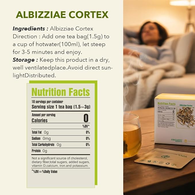 Soilmount - Albizziae Cortex Tea - |Mimosa Tree Bark|合欢皮|Hehuanpi|합환피| - Pure Herbal Tea - Natural, Organic, Non-GMO, Clean Ingredients, Caffeine Free (18 Tea Bags, Box 1)