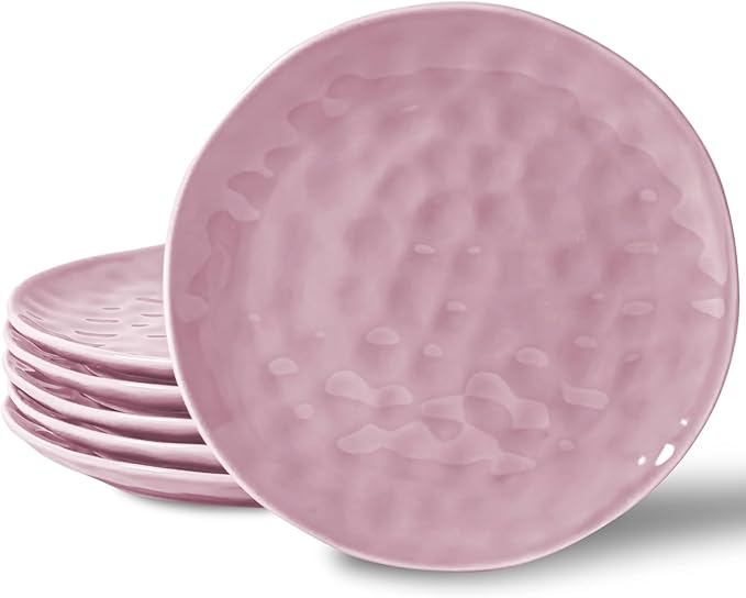 HOMBENE Dessert Plates 8 Inches Set for 6, Sun-glitter Style, Porcelain Dinner Plate, Salad Plates Snacks Plate for Kitchen, Dreamy Sakura Pink, Microwave & Dishwasher Safe, Dinnerware Set