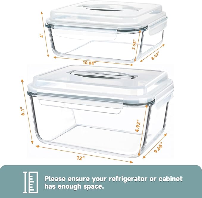 KOMUEE 2 Pack 220oz+76.4oz Extra Large Glass Food Storage Containers Set with Airtight Lids, Big Glass Meal Prep Containers, Ideal for Storing Rotisserie Chicken, Lasagna,Salads, Leak-proof & BPA-Free