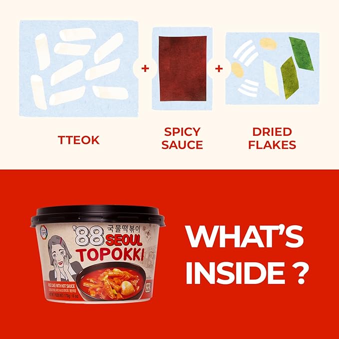 Surasang Korean Tteokbokki Cup - Korean Street Food, Classic Sweet & Spicy Sauce, Instant 2-Minute Microwave Meal, Traditional Tteokbokki Rice Cakes, 6 oz – Pack of 6