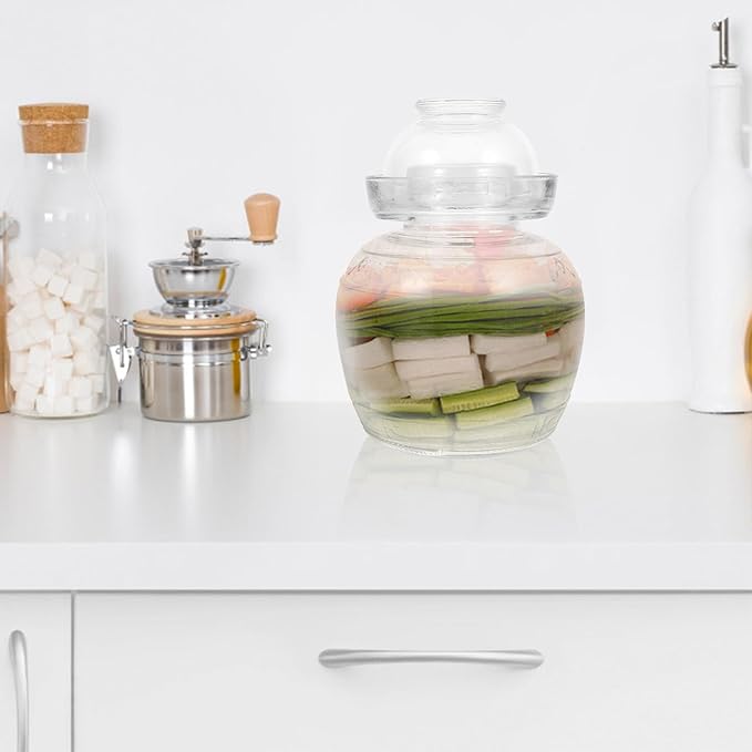 Toyvian Traditional Glass Fermenting Jar with Airtight Lid 3lb Thick Glass Kimchi Pickling Jar Food Storage Container for Kitchen Fermentation