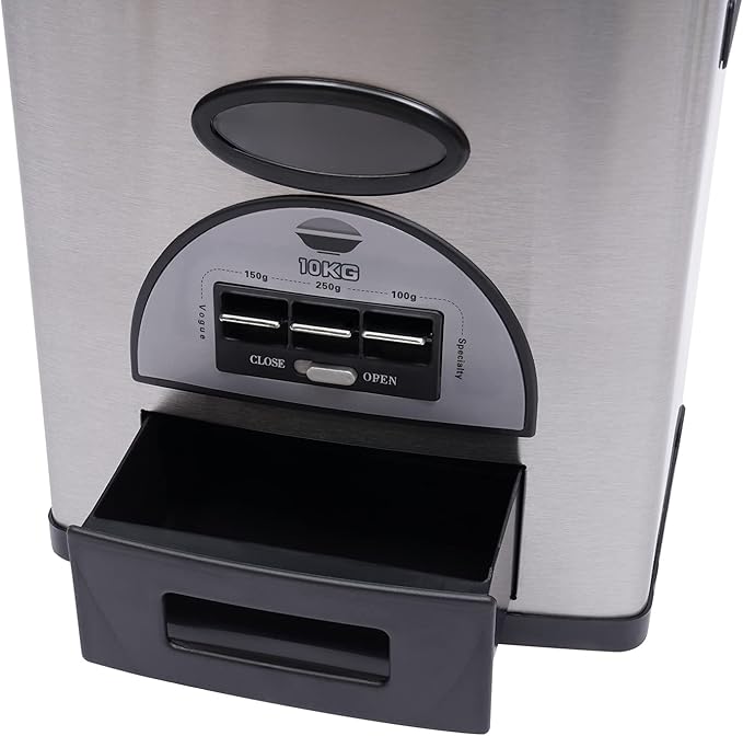 Auto Rice Dispenser,Grain Dispenser Storage Box,Large Capacity Stainless Steel Rice Storage Container for Kitchen,Dining Room (Black)