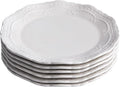 8 Inch Porcelain Dessert Plates Set of 6,Appetizer Plates,White,Embossed,Heat Resistant,Scratch Resistant,Highly Glossy Glaze,Dishwasher safe (Picapica 8‘’)