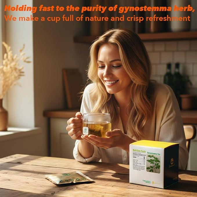 Soilmount Wild Organic Gynostemma Tea Bags (18 Tea Bags/Box) - Caffeine-Free Herbal Drink, Antioxidant, Relaxing & Energizing, Daily Wellness Tea, Refreshing & Healthy Gynostemma Tea