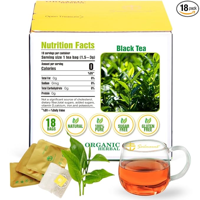 Soilmount - Keemun Black Tea - Chinese Black Tea - Pure Herbal Tea - Natural, Organic, Non-GMO, Clean Ingredients, Caffeine Free (18 Tea Bags, Box 1)