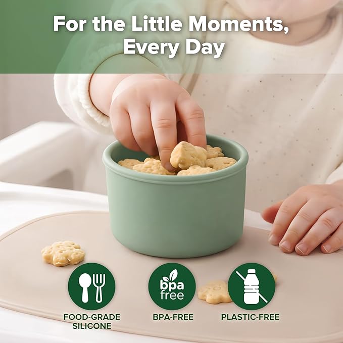 haakaa Mini Round Silicone Baby Food Containers with Lids, BPA-Free Leakproof Stackable Snack Cups, Microwave & Dishwasher Safe, 3-Pack, 5oz