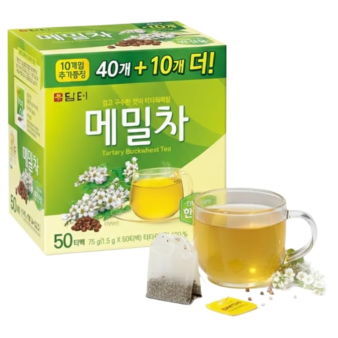 Damtuh Buckwheat Tea Bags, Korean Tartary Buckwheat Tea, Caffeine-Free, 50 Bags