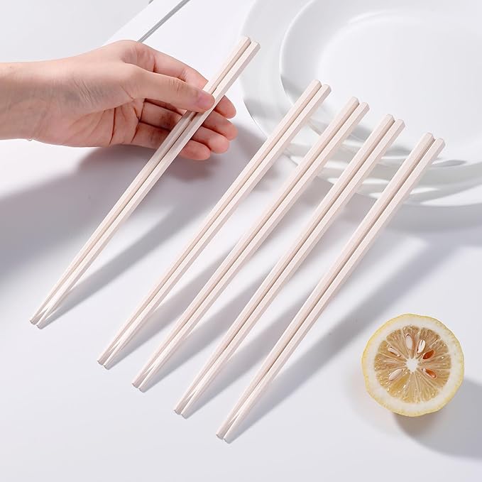 10 Pairs Fiberglass Chopsticks Non-Slip Tips, Dishwasher Safe & Reusable Japanese Korean Chopsticks for Sushi Ramen, 9.63 inch/24.5cm Chop Sticks for Family Restaurant - White