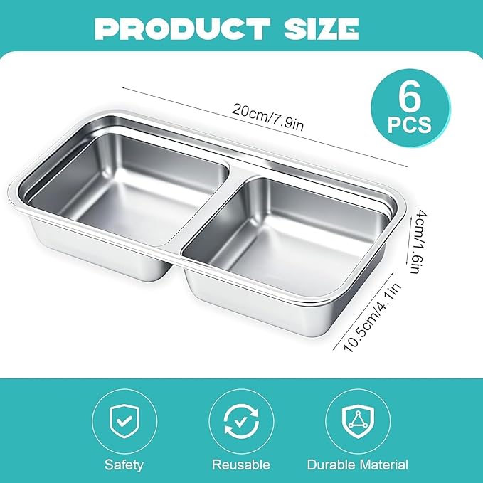 Stainless Steel Snack Containers, 6-Pack Reusable Grab and Go Containers with Lids, Dual Compartment Bento Box for Travel, Camping & Lunch Prep (Yellow)
