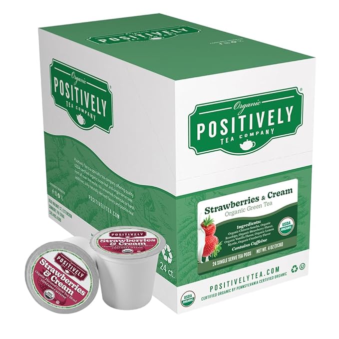 Organic Positively Tea Company, Strawberries and Cream Green Tea, K-Cup Compatible, 24 Pods