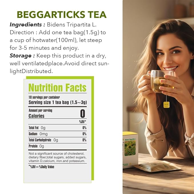 Soilmount - Beggarticks Tea - |Bidens Tripartita|Trifid Bur-marigold|Bidens Tripartita L.|Trifid Bur-marigold|Gui Zhen Cao|鬼针草|귀신침 초| - Pure Herbal Tea - Natural, Organic, Non-GMO, Clean Ingredients, Caffeine Free (18 Tea Bags, Box 1)