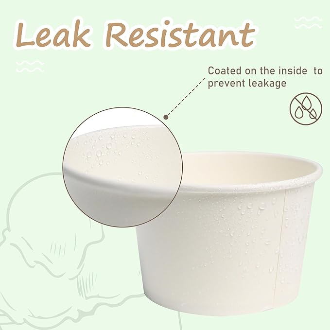 ESSENTIAL Paper Ice Cream Cups with Lids, 120pcs 8oz Disposable Dessert Bowls with Lids for Hot or Cold Food, Paper Snack Containers for Sundae, Frozen Yogurt, Soup (White)