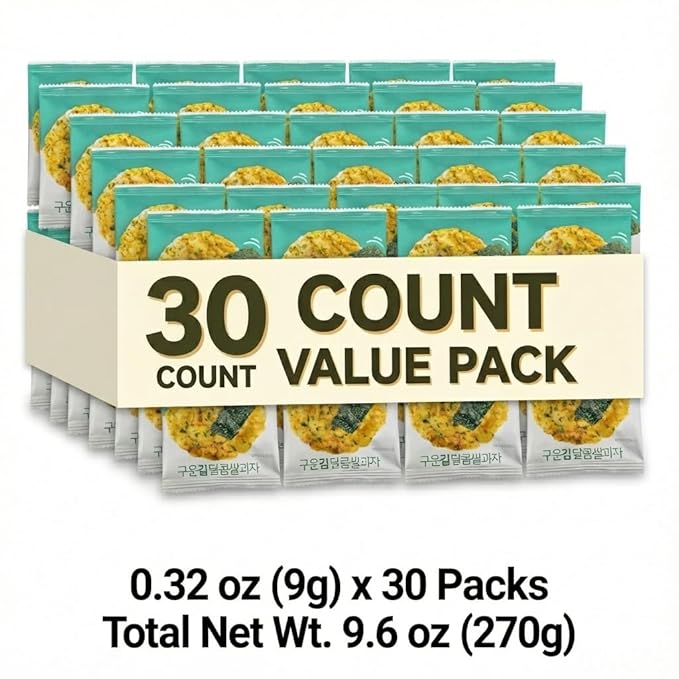 Korean Baked Sweet Rice Cracker Bites with Roasted Seaweed, Crunchy Korean Snack, Individually Wrapped (Seaweed Rice Cracker - 9.5oz (270g))