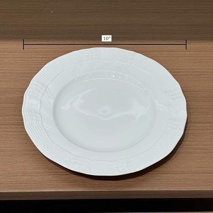 10 Inch Porcelain Dinner Plates Set of 4,Serving Dishes,White,Embossed,Heat Resistant,Scratch Resistant,Highly Glossy Glaze,Dishwasher safe,Microwave safe (Modern 10'')