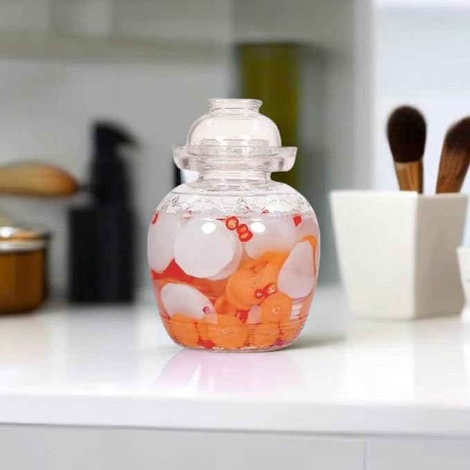 Glass Pickle Jar 1500ml Fermentation Jar Crock, Traditional Canning Jar Kimchi Containers with Water Seal Airlock Lid for Fermenting Pickles, Wine Brewing, and Sauerkraut
