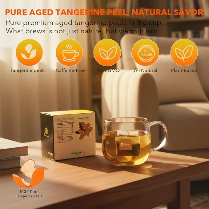 Soilmount - Tangerine Peel Tea - |Chen Pi| - Pure Herbal Tea - Natural, Organic, Non-GMO, Clean Ingredients, Caffeine Free (18 Tea Bags, Box 1)