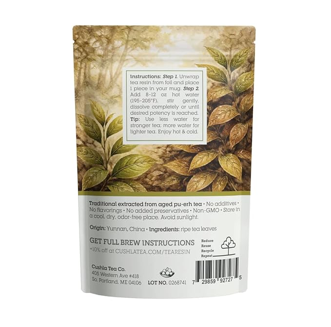 Pu-erh Shu Gold Tea Resin - Ripe Aged Puer Fermented Dark Tea from Yunnan | Premium Pu’er Tea Concentrate | 30 Individually Wrapped Pieces