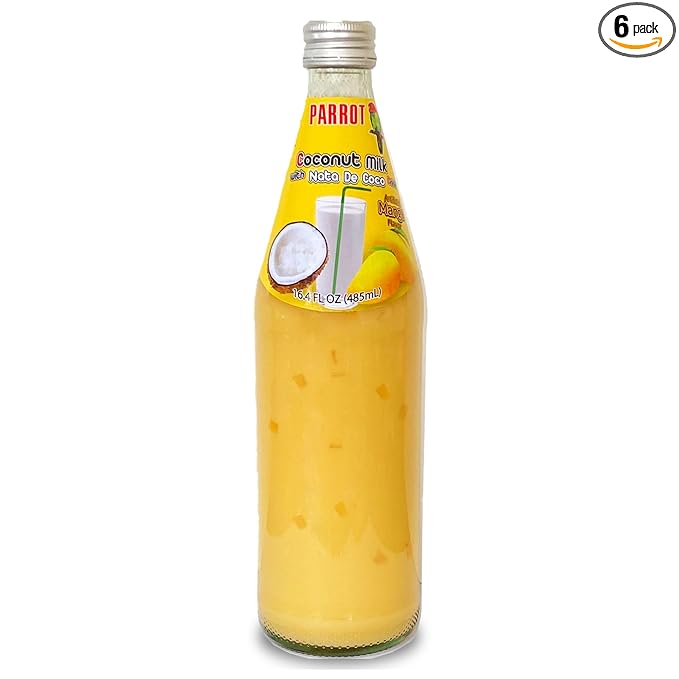 Parrot Coconut Milk With Nata De Coco Drink Mango 485ml 16.4 fl.oz （Pack of 6）