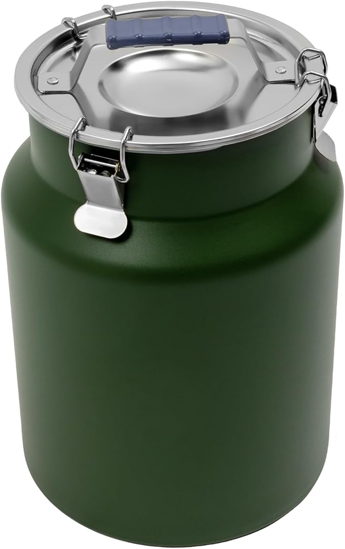 Sealed Rice Storage Container, 12L/3gal Stainless Steel Kitchen Food Storage Bin with Lids Locking Clamp, Airtight Canisters Container for Flour Rice Cereal Grain Coffee Bean (Green)