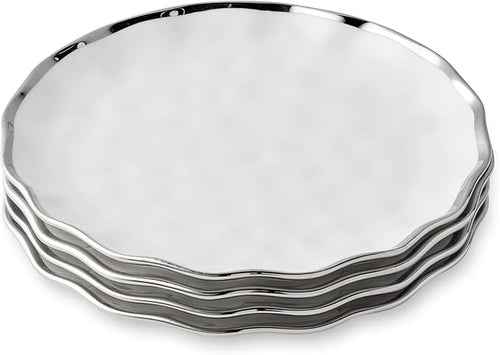 Regency Silver 9-Inch Porcelain Salad Plates – Set of 4 Elegant Silver-Trimmed Plates – Perfect for Appetizers, Salads & Desserts – Durable, Dishwasher-Safe Tableware for Everyday & Formal Dining