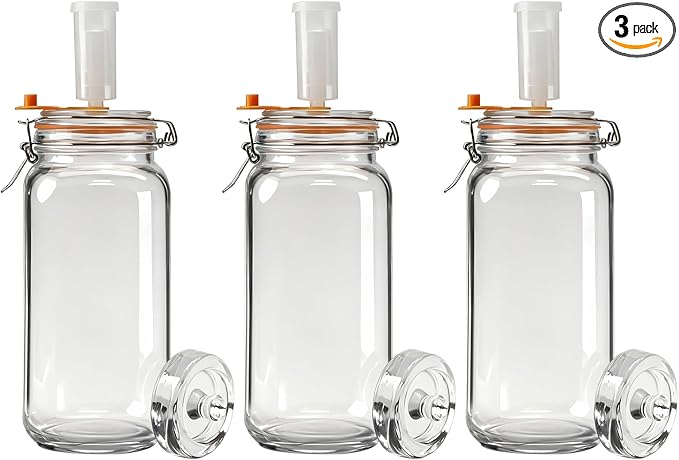 2L Fermentation Jars 3 Pack - Kimchi Container with Airlock - Fermenting Jar - Pickling Jars with Lids