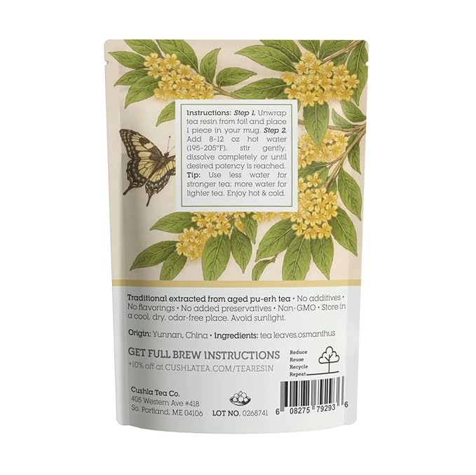 Pu-erh Tea Resin with Osmanthus – Ripe Shu Puer from Yunnan | Instant Pu'er Tea | 30 Individually Wrapped Pieces