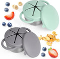 Daximo 2 Pack Snack Cups for Toddlers Spill Proof - Detachable Stainless Steel Toddler Snack Cups with Silicone Lids & Handles - Dishwasher Safe Baby Snack Containers (Matte Gray and Mint Green)