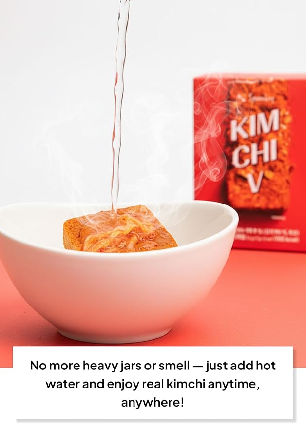 Korean Food SPOONKEY Freeze-Dried Kimchi Blocks for Ramen, Soup & Camping Meals, Authentic Fermented Kimchi Flavor, Lightweight Instant Kimchi Cubes, Easy Travel Food, 7g x 5 Packs