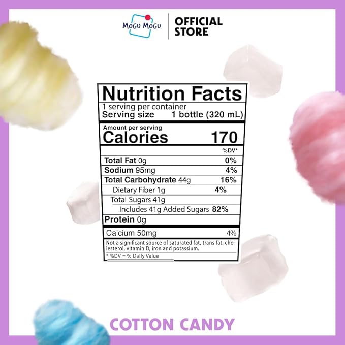 Mogu Mogu Drink Cotton Candy (6 Bottles) Delicious drinks made with nata de coco (coconut jelly). Fun chewable juice boxes for kids. Famous Asian drinks. Juice bottles made for adults and kids. Ready to drink
