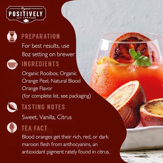Organic Positively Tea Company, Blood Orange Vanilla Rooibos Tea, K-Cup Compatible, 96 Pods