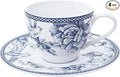 H&H Kensington Set of 6 Porcelain Blue and White Tea Cups 240cc with Saucer English Style