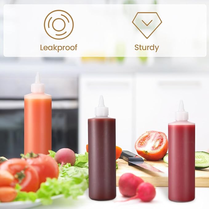 Irenare 30 Pack Plastic Condiment Squeeze Bottles for Sauces Empty Squirt Bottle with Top Cap for Condiment BBQ, Dressing, Paint, Workshop, Crafts(White,16 oz)