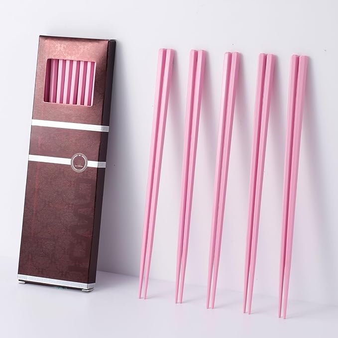 10 Pairs Fiberglass Chopsticks Non-Slip Tips, Dishwasher Safe & Reusable Japanese Korean Chopsticks for Sushi Ramen, 9.63 inch/24.5cm Chop Sticks for Family Restaurant - Pink