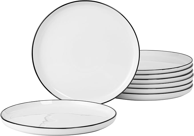 Gibson Home Oslo 8-Piece Porcelain Chip and Scratch Resistant Dinner Plate Set – White with Black Rim, Microwave & Dishwasher Safe