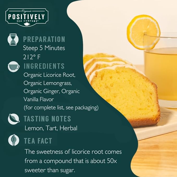 Organic Positively Tea Company, Lemon Pound Cake, Herbal Tea Bags, 20 Count