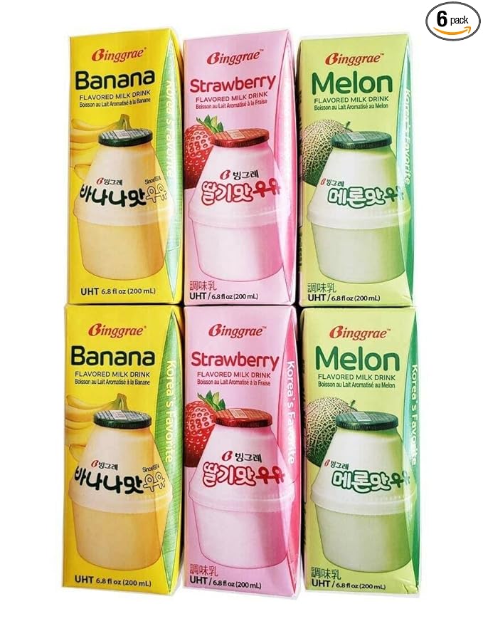 Binggrae Variety Banana, Strawberry, Melon Flavored Milk Drink 6 Packs