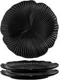 Jusalpha Set of 3-Japanese Style Flower Petal Shaped Porcelain Dinner Plates, Versatile Circular Serving Plates for Breakfast, Salad, Steak Dinner, PL019 (Flat plate, 10'', Black)