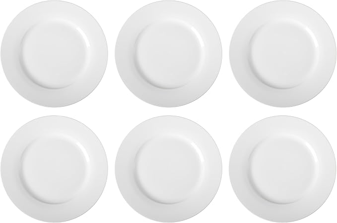Amazon Basics 6-Piece White Dinner Plate Set, Microwave and Dishwasher Safe for Everyday Use, 10.5 inches