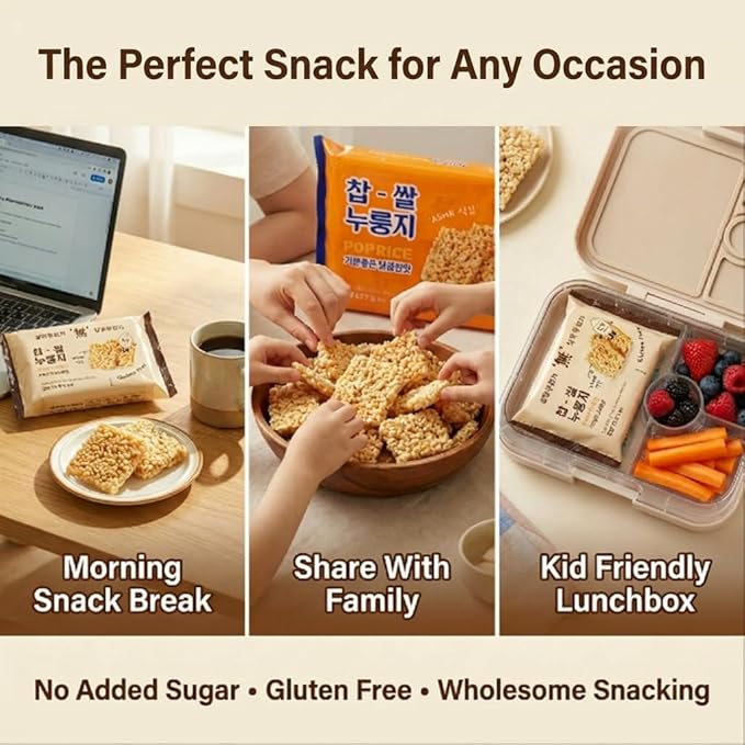 Korean Pop Rice Crackers Unsweetened Plain Nurungji Pop (찹쌀누룽지-무설탕) – Crispy Glutinous Rice Snack, Healthy Roasted, ASMR Texture, Individually Packed (Unsweetened Plain Nurungji Pop - 10.2oz (288g))
