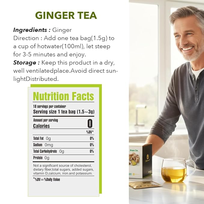 Soilmount - Ginger Tea - |Ginger Root|姜|jiang| - Pure Herbal Tea - Natural, Organic, Non-GMO, Clean Ingredients, Caffeine Free (18 Tea Bags, Box 1)