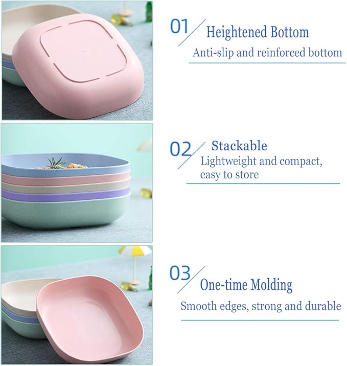 N/A/ 5Pcs 14.4cm Square Lightweight Wheat Straw Plates, Deep Dinner Dishes, Camping Dinnerware for Serving pasta fruit for Kids Toddlers and Adults (MULTI) Multicolor