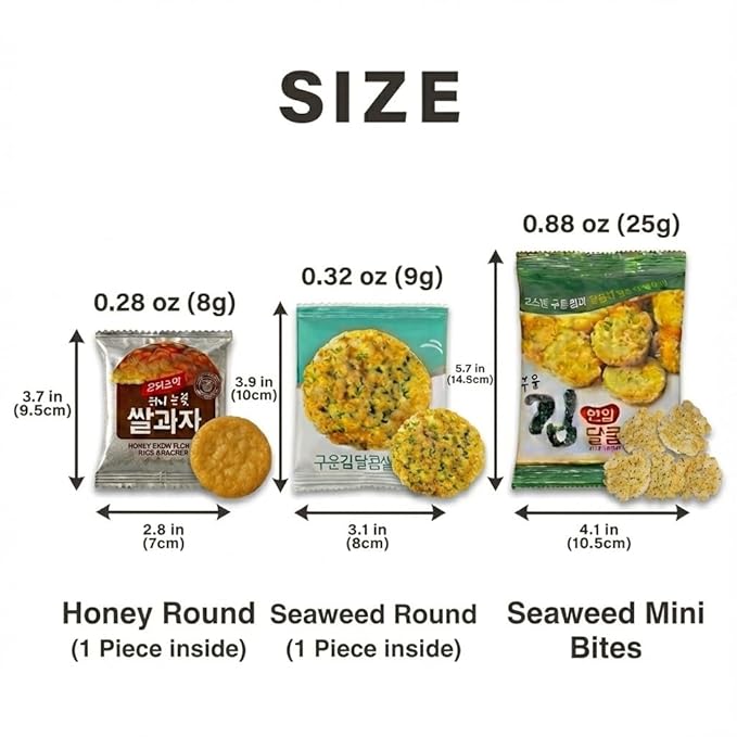 Baked Sweet Rice Cracker Bites with Roasted Seaweed, Crunchy Korean Snack, Individually Wrapped (Seaweed Rice Bites - 8.8oz (250g))
