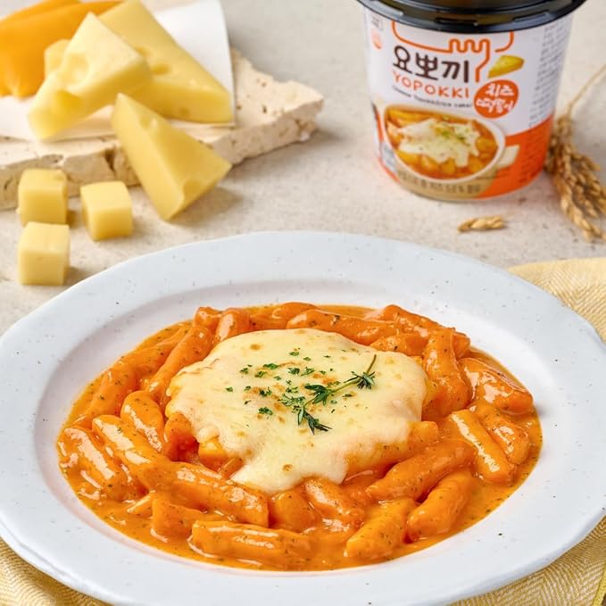 Yopokki Instant Tteokbokki Rice Cakes Korean, Cheese Topokki Cup - Great with Cheese and Ramen Toppings, Korean Snacks for College Dorm, Korean Street Food Quick & Easy to Prepare, Pack of 2