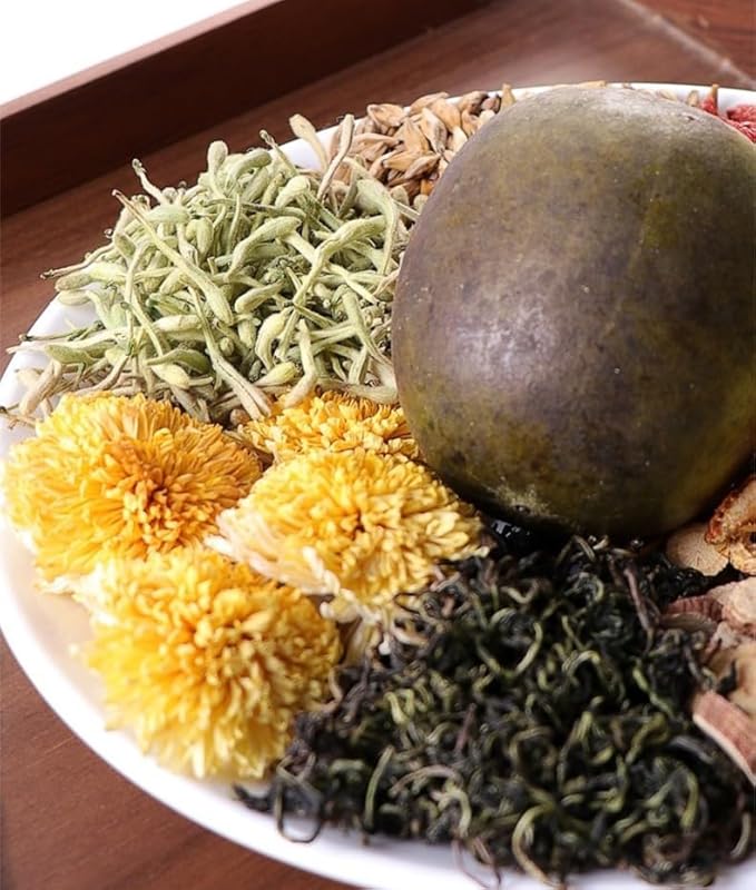 100% Pure Herbal Blend Plant-Pyramid Tea Bags （A pack of 50 bags）8.81oz/250g，Caffeine Free, Gluten Free 胖大海金银花菊花茶(Fat sea Honeysuckle and Chrysanthemum Tea)