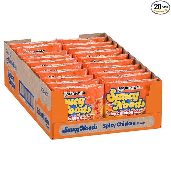Maruchan Ramen Spicy Chicken Noodles, Saucy Noods – Stir Fry Style, Bold Korean-Inspired Sauce, Rich Flavor, Made in USA – 3.3 Oz. (20 Pack)