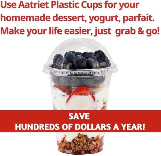 Aatriet 12 oz Clear Plastic Parfait Cups with Insert 3.25oz & Dome Lids No Hole - (20 Sets) Yogurt Fruit Parfait Cups, for Dips and Veggies, Take Away Breakfast and Snacks. No Leaking