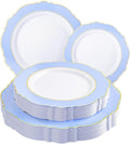 WDF 60pcs Blue Plates Disposable With Gold Rim - Baroque Baby Blue Plastic Party Plates for Wedding/Party/Baby Shower/Spring