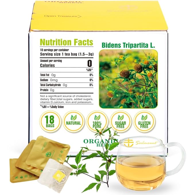 Soilmount - Beggarticks Tea - |Bidens Tripartita|Trifid Bur-marigold|Bidens Tripartita L.|Trifid Bur-marigold|Gui Zhen Cao|鬼针草|귀신침 초| - Pure Herbal Tea - Natural, Organic, Non-GMO, Clean Ingredients, Caffeine Free (18 Tea Bags, Box 1)